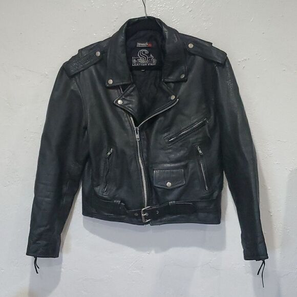 Vintage Leather King Motorcycle Jacket in Black Size M or 6/8 - Picture 1 of 16